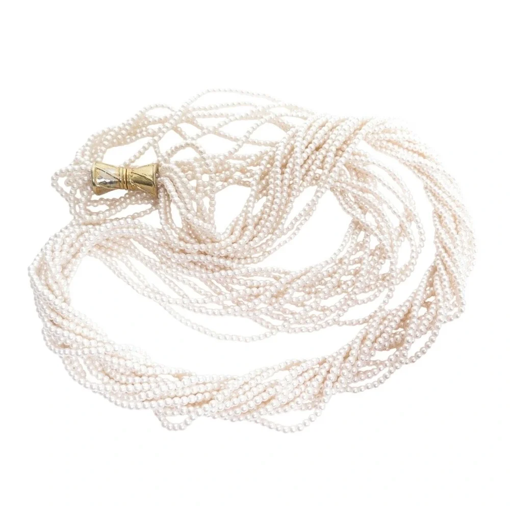 VINTAGE 12 STRAND‎ TWISTED SMALL CREAM GLASS FAUX PEARL BEADS 34